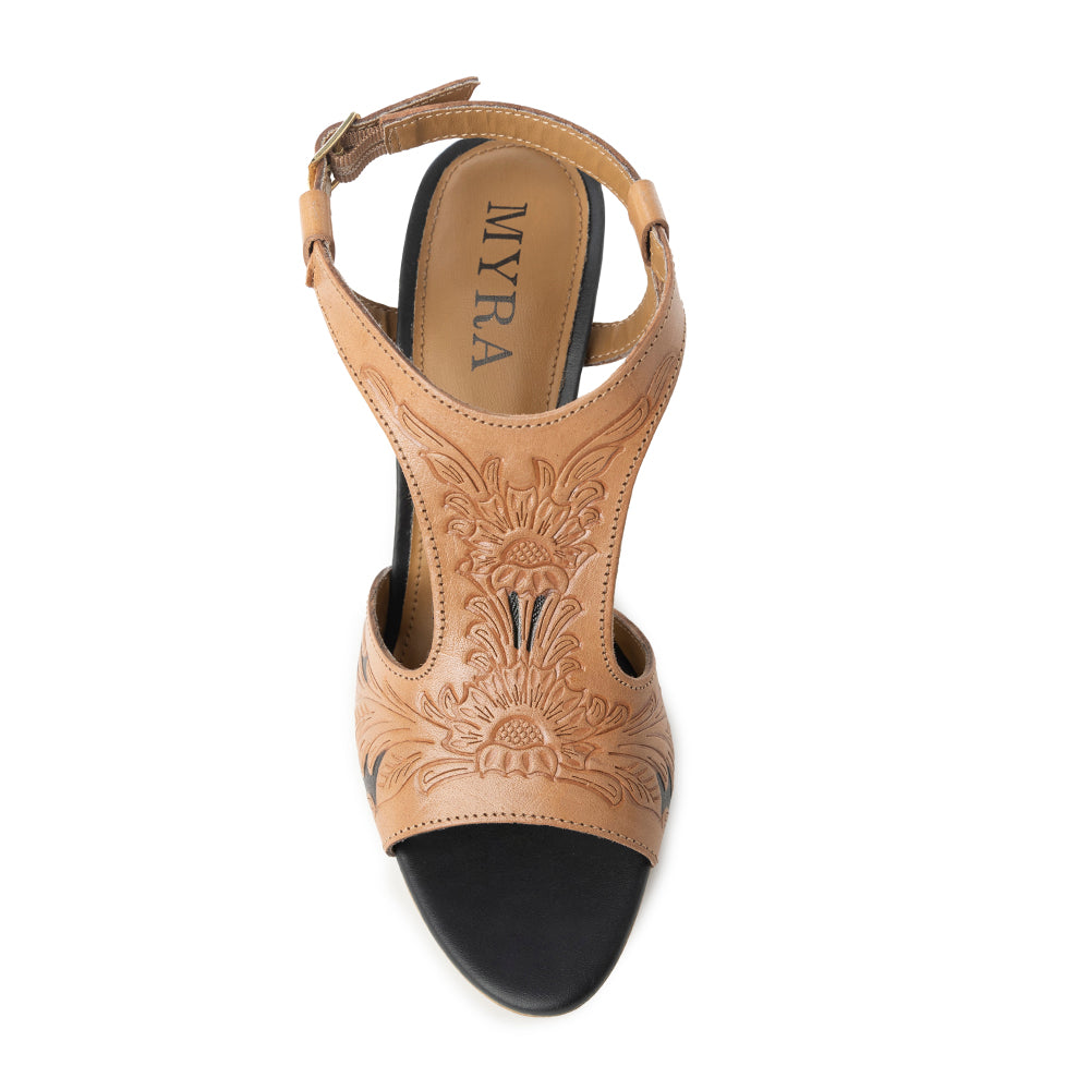 MYRA Rodeo Rose Handtooled Leather Heels