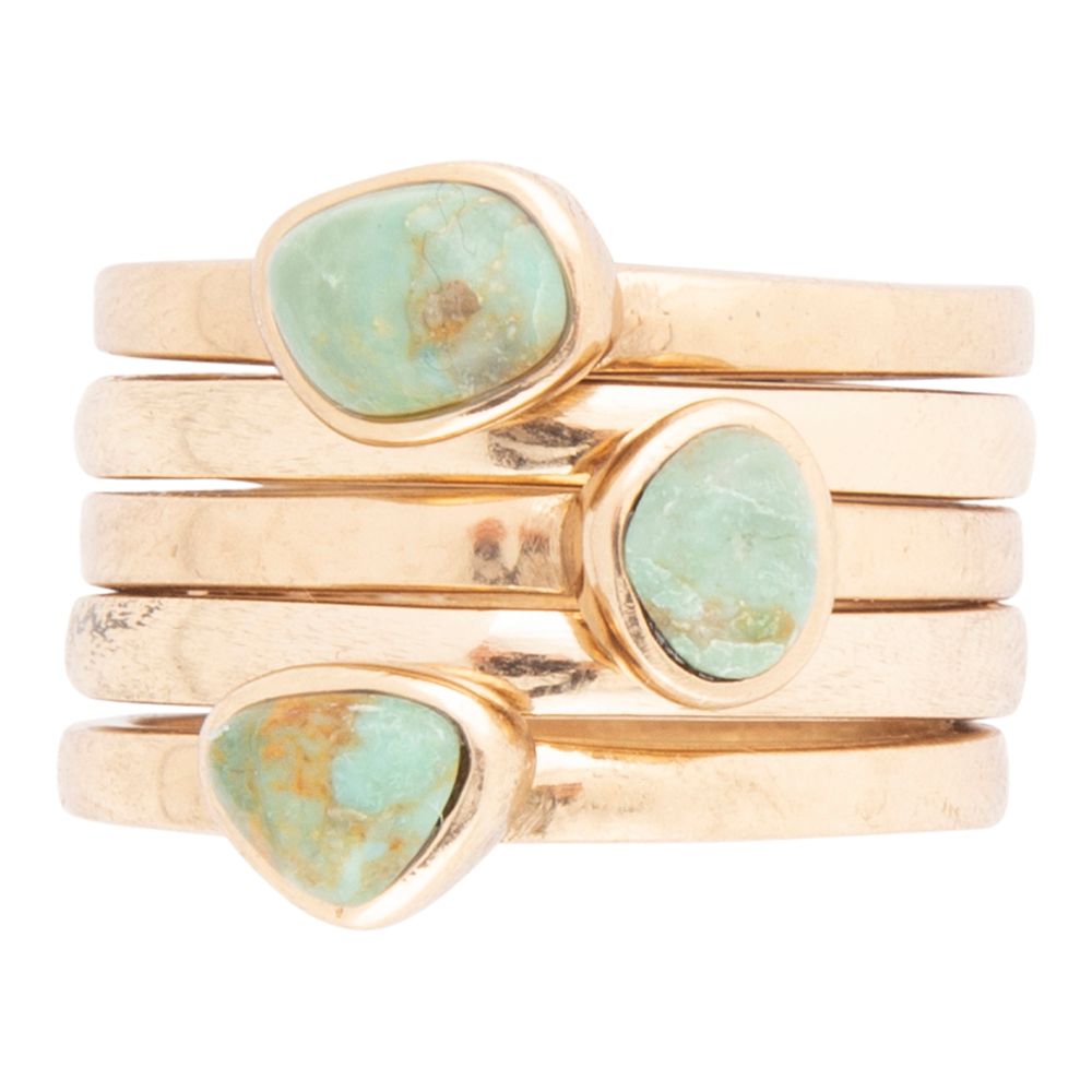 GENUINE Blue Turquoise Golden Stacking Ring Set
