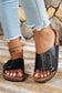 Retro Geometric Print Buckle Strap Flat Slippers