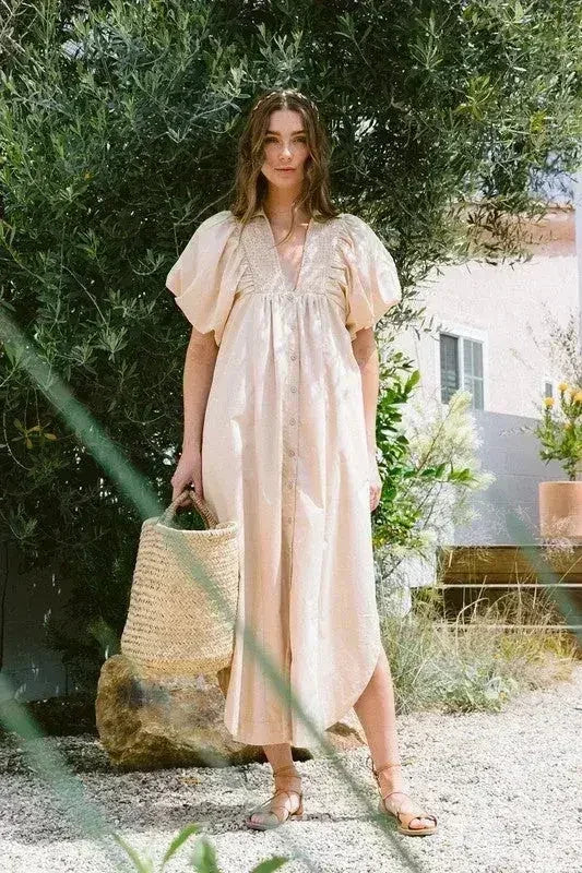 Annie Wear Puff Sleeve Midi Dress