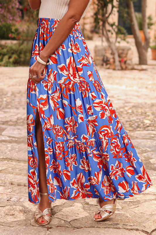 Blue Bohemian Tiered Maxi Skirt