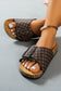 Retro Geometric Print Buckle Strap Flat Slippers