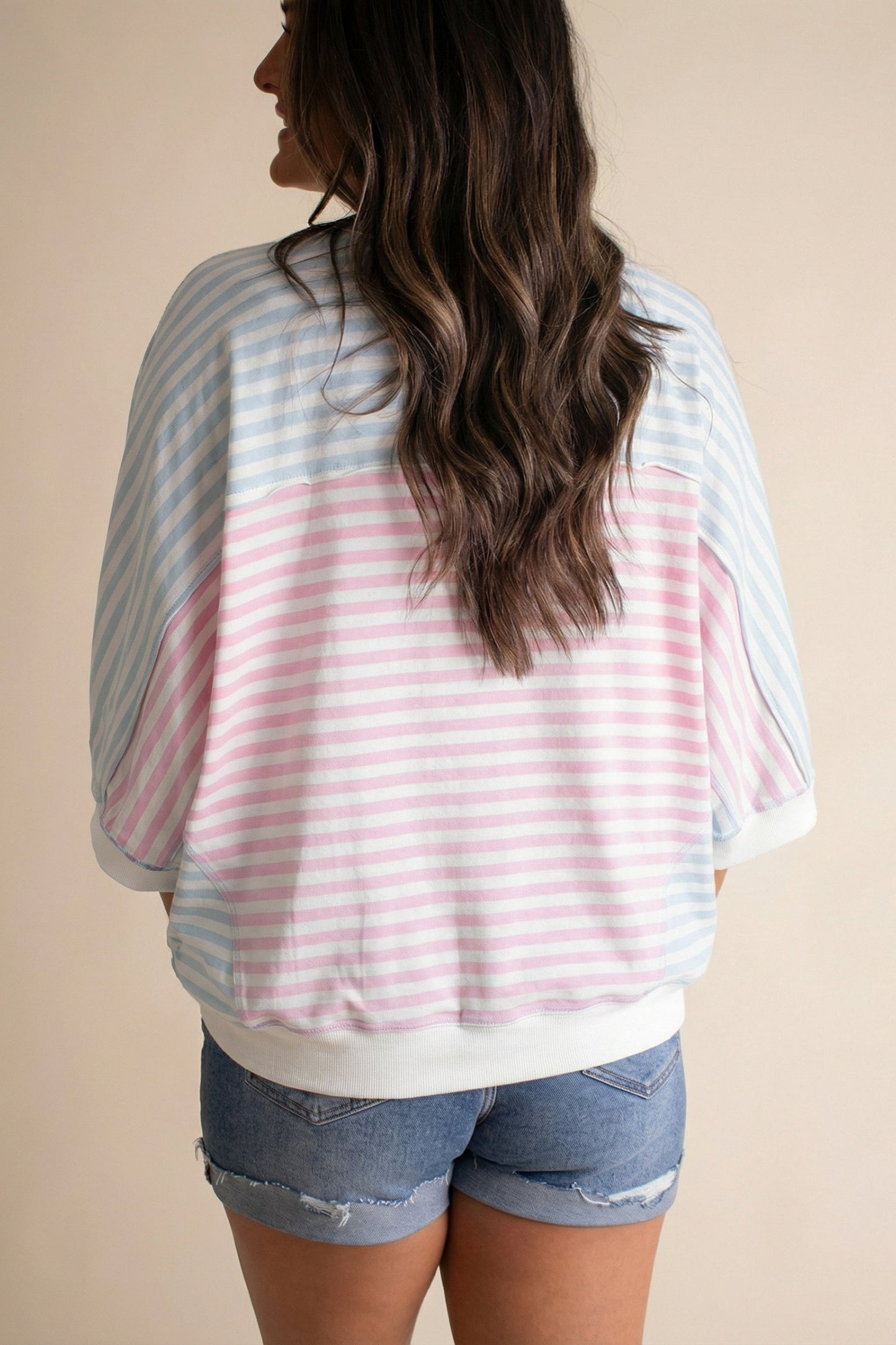 Stripe Oversize Dolman Sleeve T Shirt