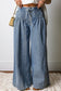Sky Blue Stripe Drawstring Waist Casual Wide Leg Jeans