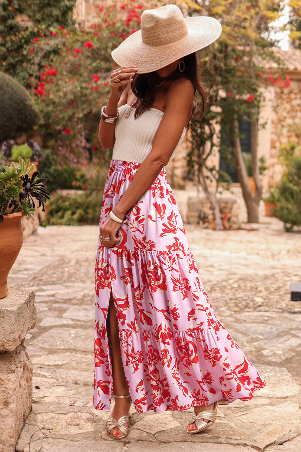 Blue Bohemian Tiered Maxi Skirt