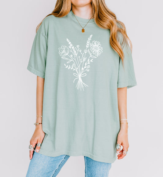 Botanical Bouquet Wildflowers Comfort Colors T Shirt