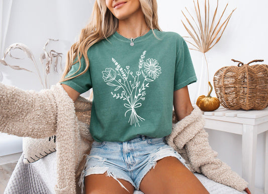 Botanical Bouquet Wildflowers Comfort Colors T Shirt