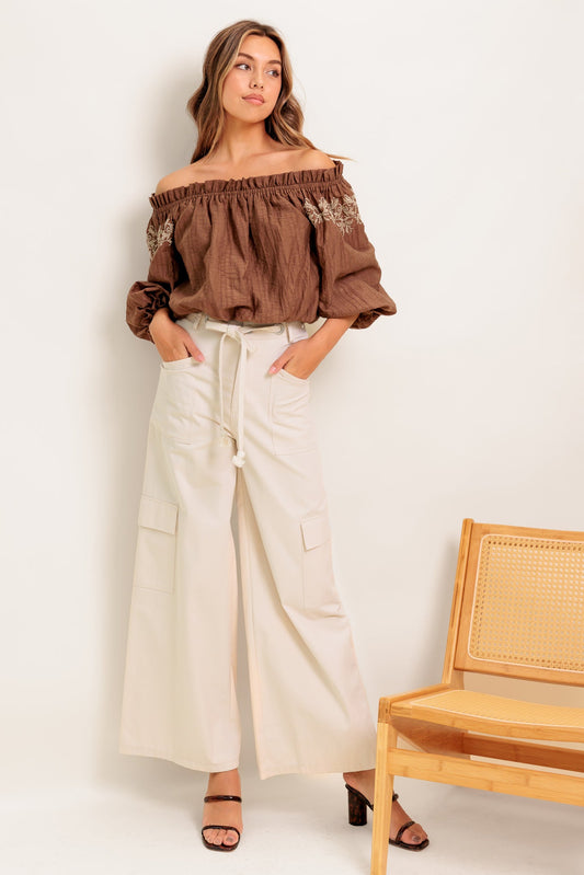 FULL SPEED AHEAD Brown Woven Top