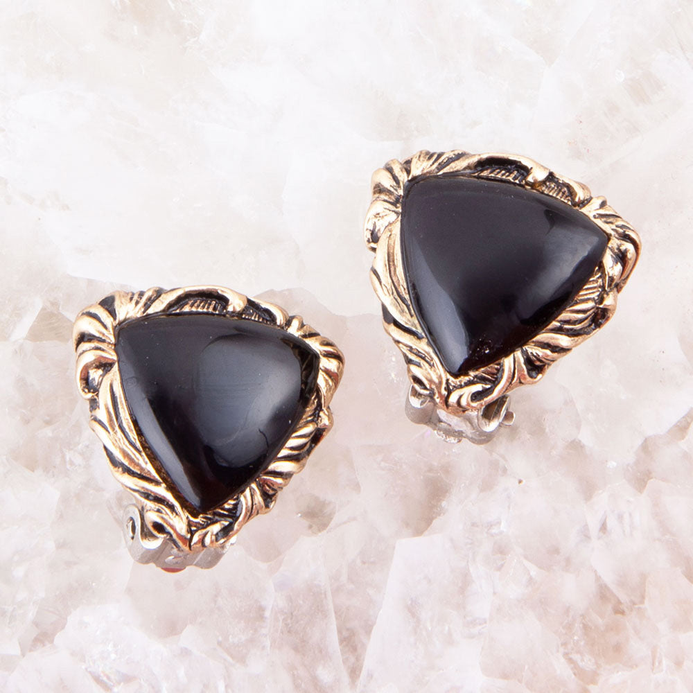 GENUINE Jacquard Black Onyx Golden Earrings