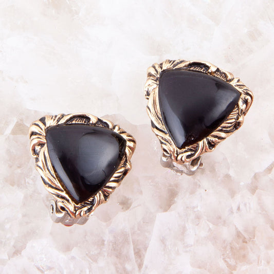 GENUINE Jacquard Black Onyx Golden Earrings
