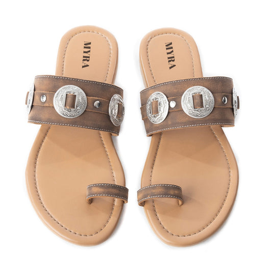 MYRA Sagebrush Concho Sandals In Brown