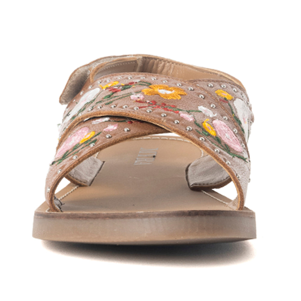 MYRA Lilytrail Embroidered Leather Sandals in Tan
