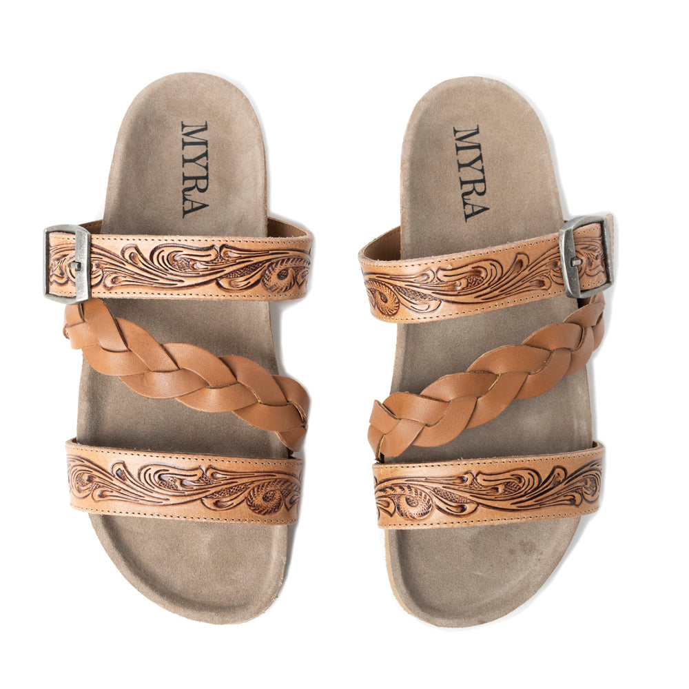 MYRA Dustbark Handtooled Leather Sandals