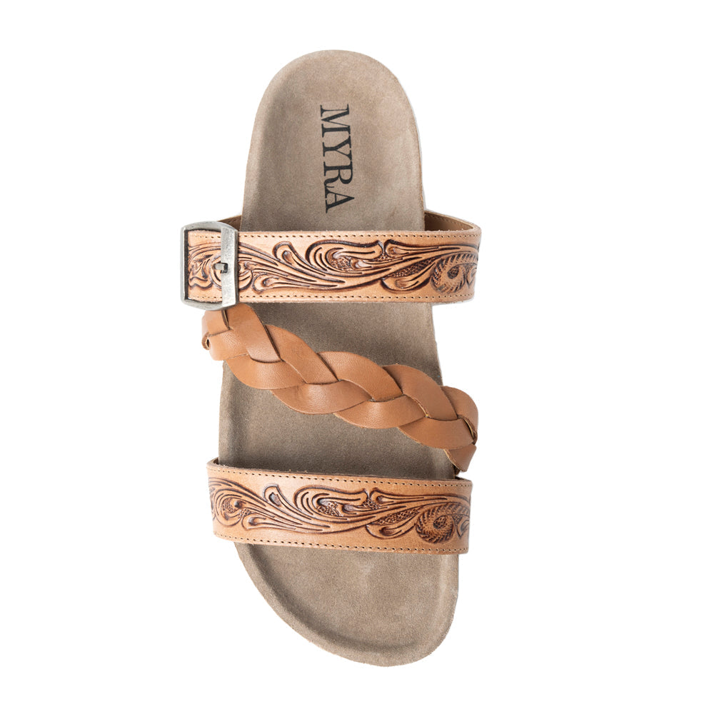 MYRA Dustbark Handtooled Leather Sandals