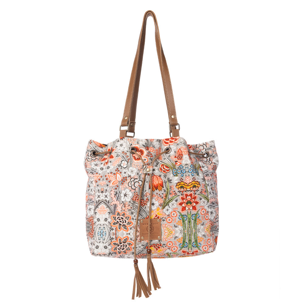 MYRA Southern Bloom Cotton & Leather Bucket Bag