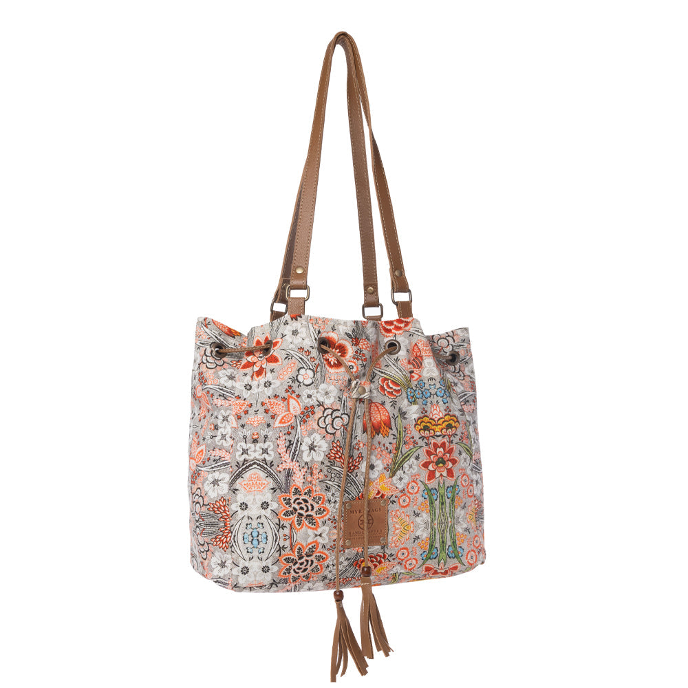 MYRA Southern Bloom Cotton & Leather Bucket Bag