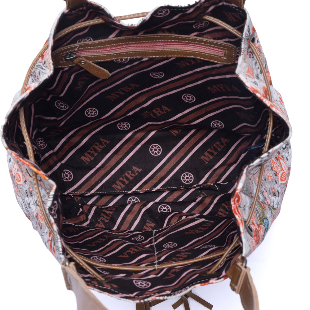 MYRA Southern Bloom Cotton & Leather Bucket Bag