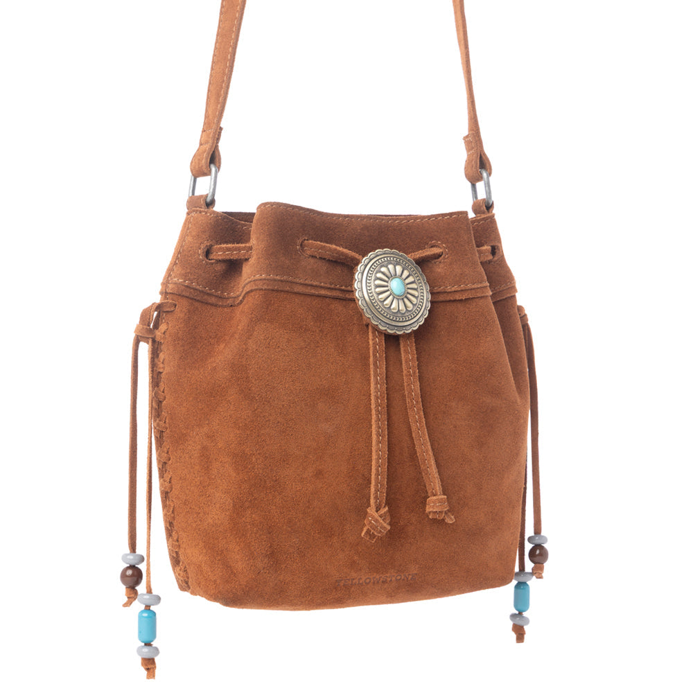 MYRA Yellowstone Sundown Ember Suede Leather Bucket Bag