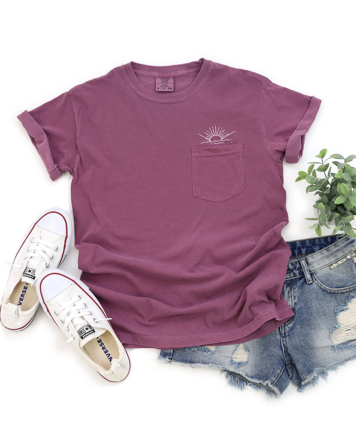 Sun & Wave Lake Beach Comfort Colors Pocket T-Shirt