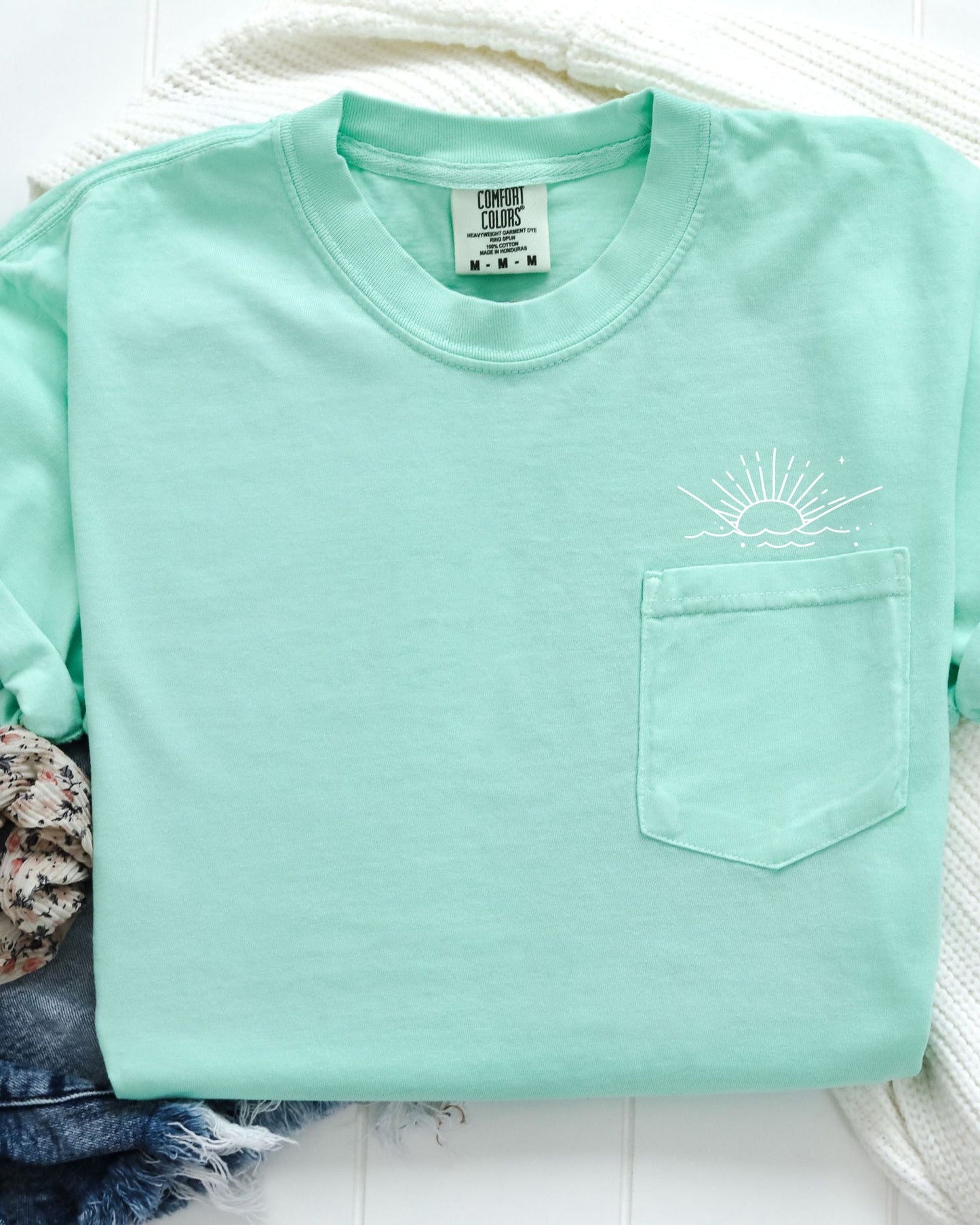 Sun & Wave Lake Beach Comfort Colors Pocket T-Shirt