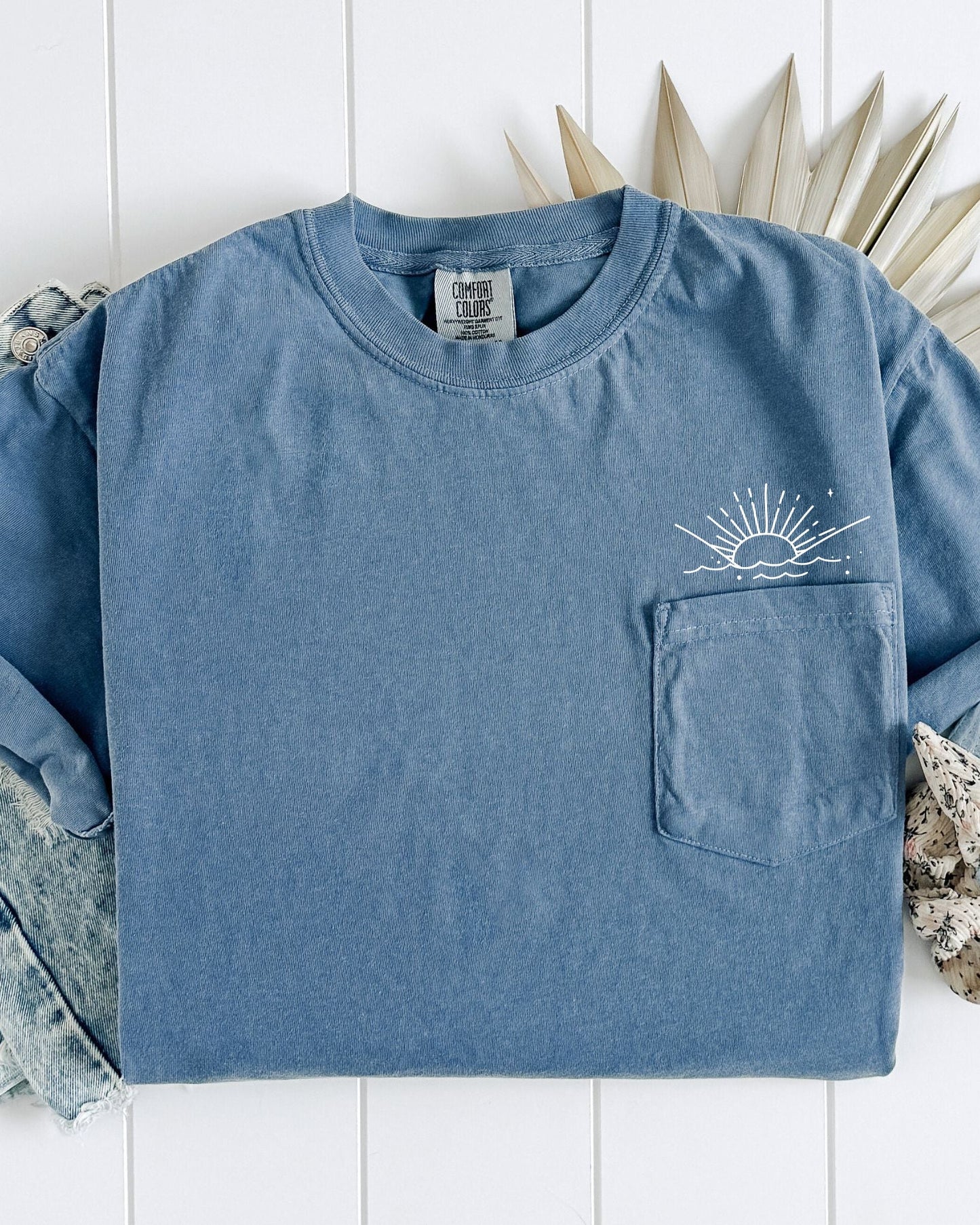 Sun & Wave Lake Beach Comfort Colors Pocket T-Shirt
