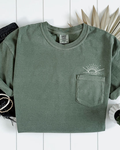 Sun & Wave Lake Beach Comfort Colors Pocket T-Shirt