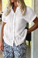 White Lace Trim Short Sleeve Textured Shirt