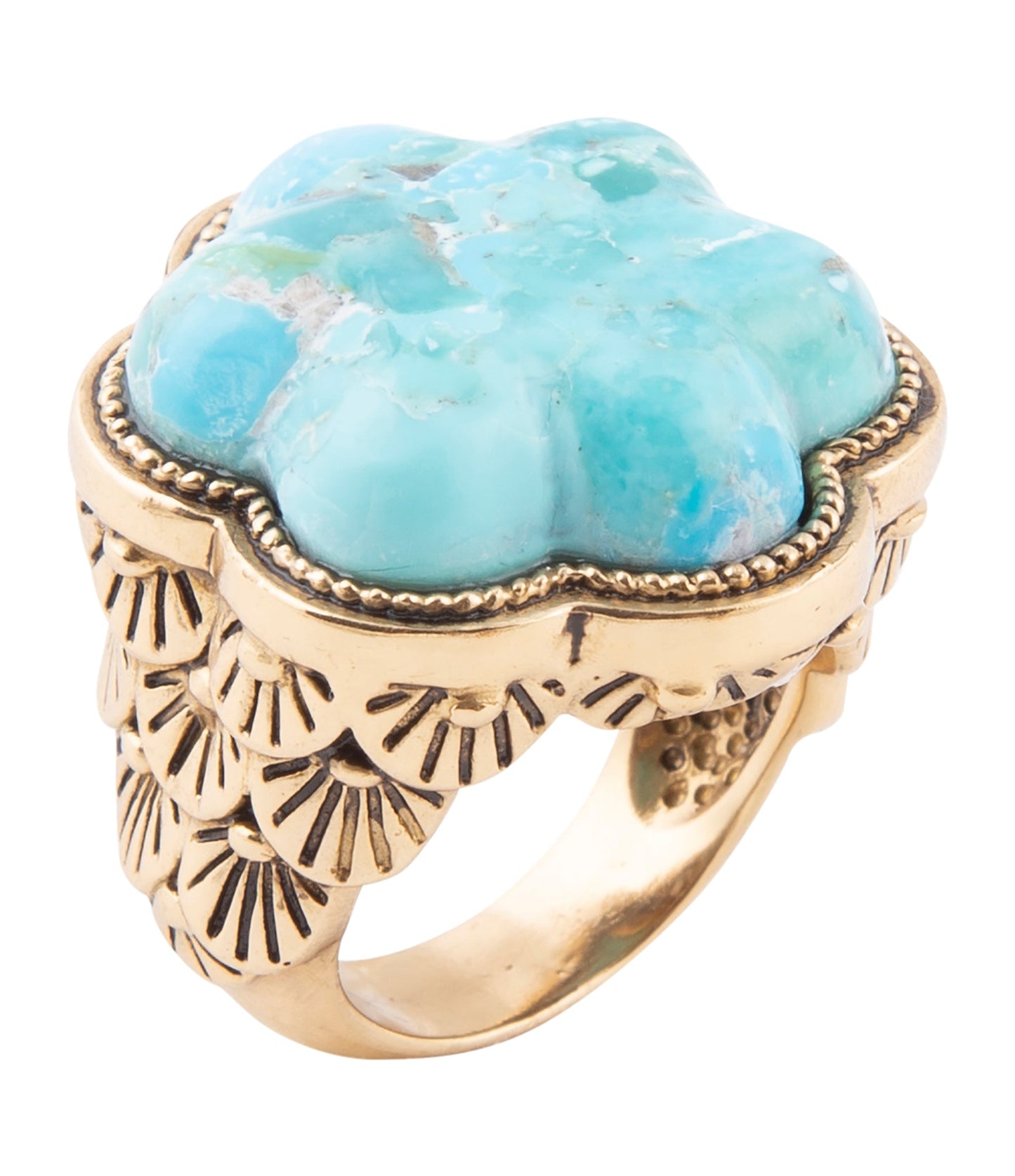 GENUINE Blue Turquoise Flower Golden Ring