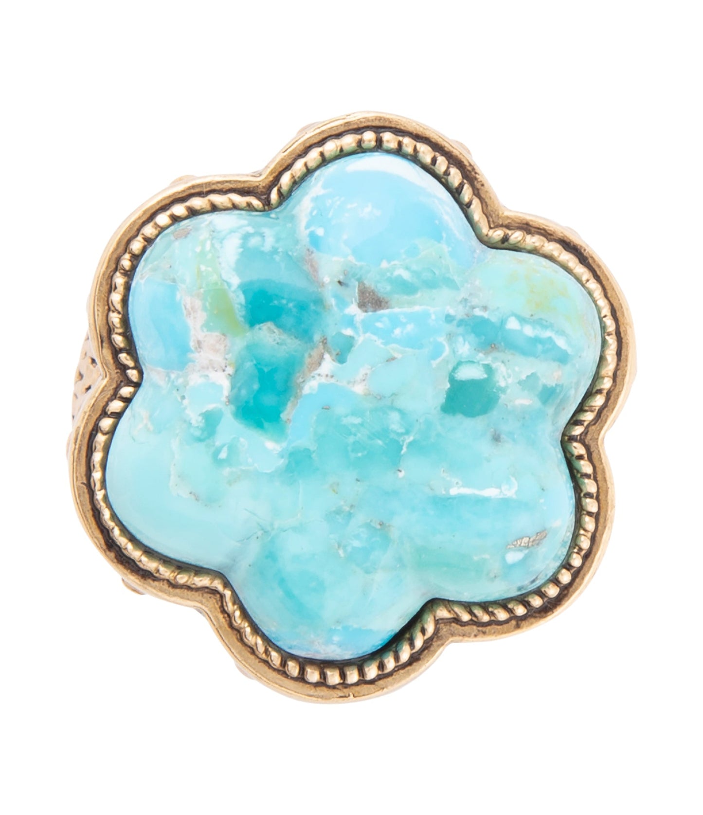 GENUINE Blue Turquoise Flower Golden Ring