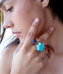 GENUINE Blue Turquoise Flower Golden Ring