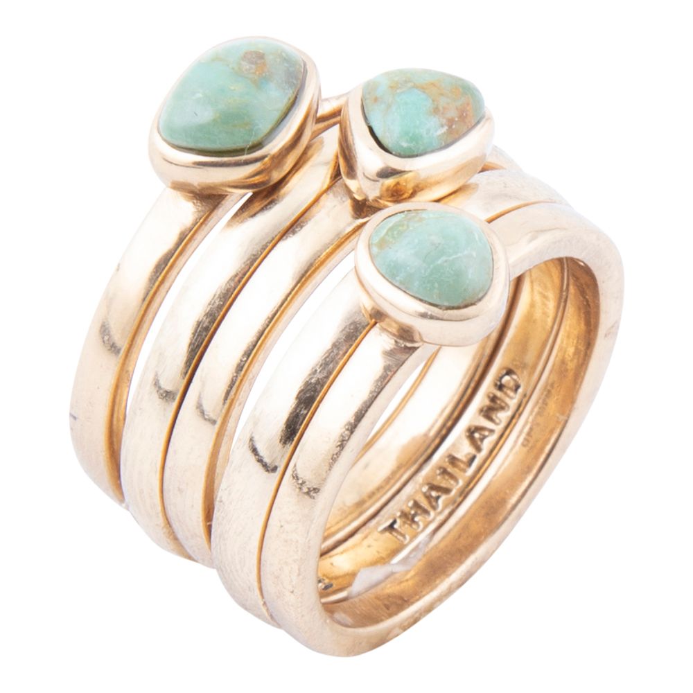 GENUINE Blue Turquoise Golden Stacking Ring Set