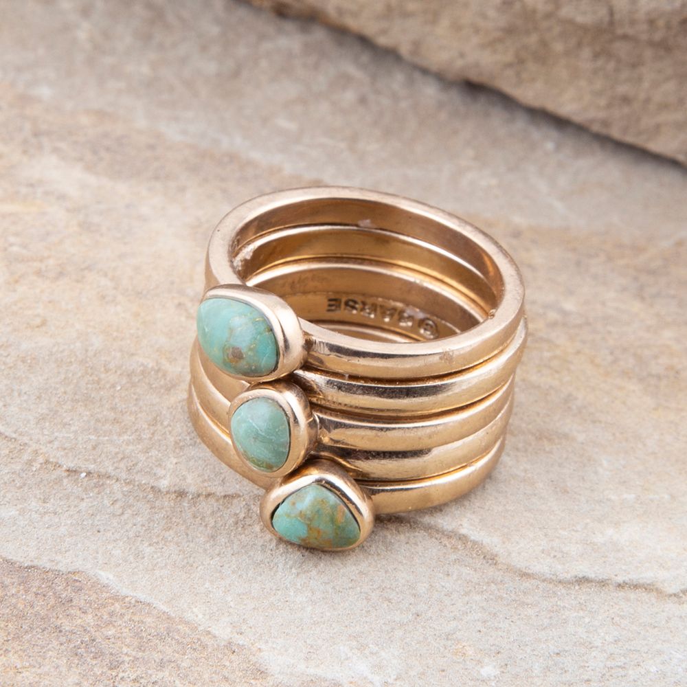GENUINE Blue Turquoise Golden Stacking Ring Set