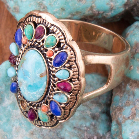 GENUINE Concho Colorful Golden Statement Ring