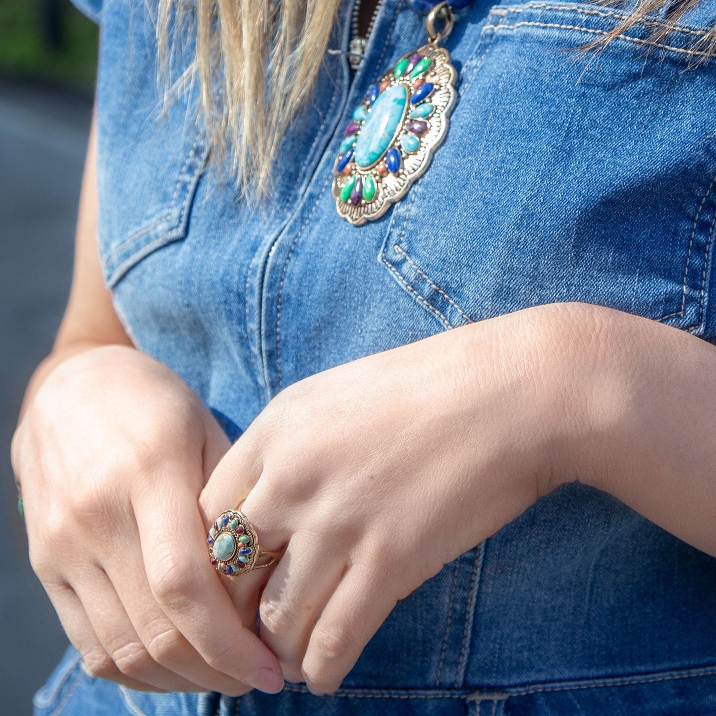 GENUINE Concho Colorful Golden Statement Ring