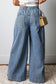 Sky Blue Stripe Drawstring Waist Casual Wide Leg Jeans