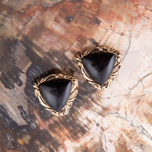 GENUINE Jacquard Black Onyx Golden Earrings