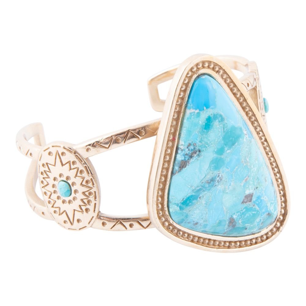 GENUINE Tulum Blue Turquoise Golden Cuff Bracelet