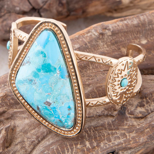 GENUINE Tulum Blue Turquoise Golden Cuff Bracelet
